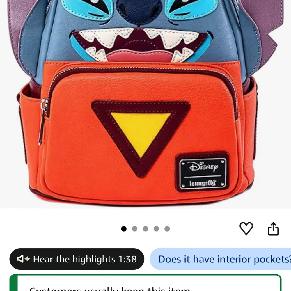 Loungefly Orange & Blue Stitch Kids Backpack